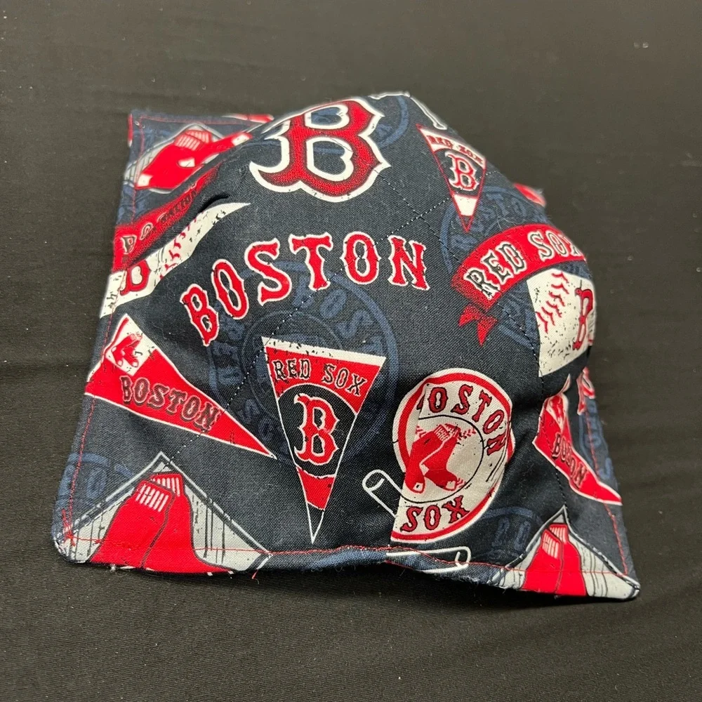 Hand Crafted Bowl Cozy Bowl Holder Microwavable Cotton Boston Red Sox red blue